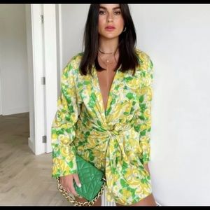 Zara printed dress floral yellow green headband